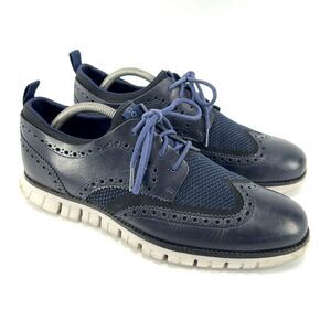 Cole Haan Mens Size 10.5 Navy Blue ZeroGrand Stitchlite Leather Wingtip Oxfords